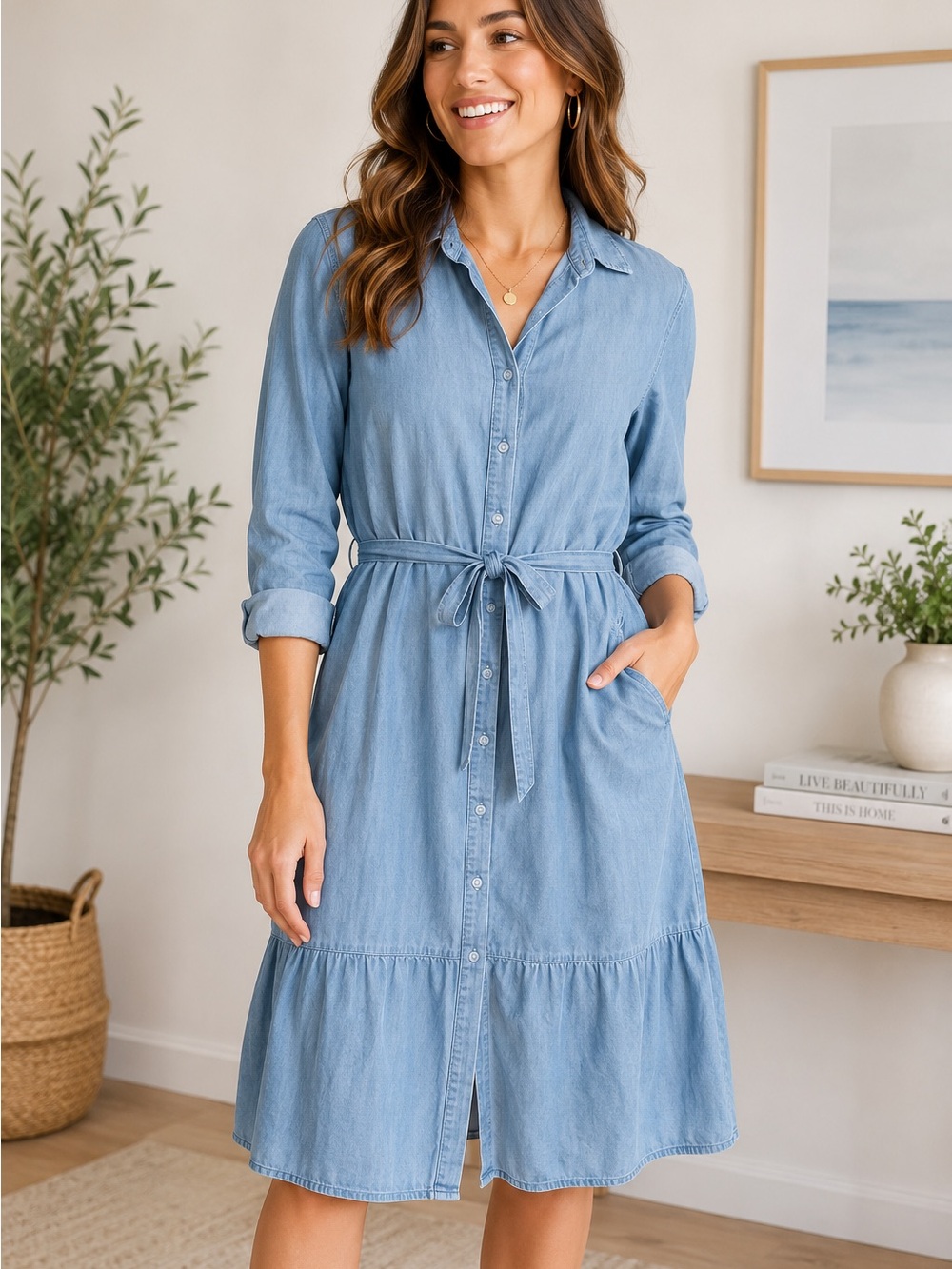 Hope & Harlow Chambray Shirt Dress – Size 10